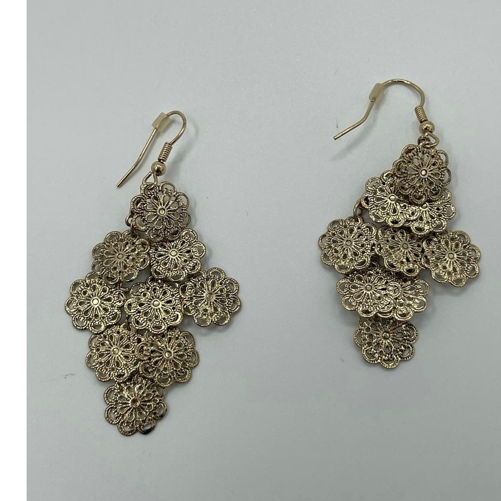 Boho Gold colored Dangle Earrings  Long Drop Chandelier  Lightweight